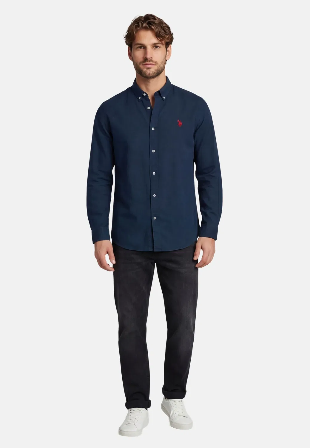 Мужская рубашка из льняной смеси Button-Down U.S. Polo Assn., Navy — фото 3