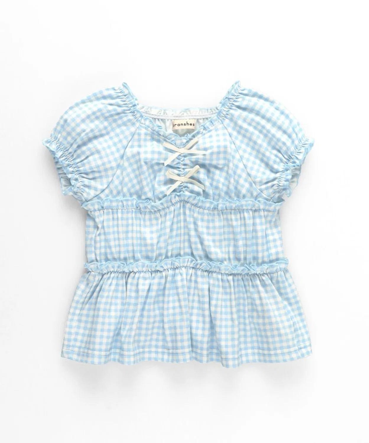 Детская футболка с принтом в клетку, модель Gingham Blouse, branshes, Sax Blue — фото 2