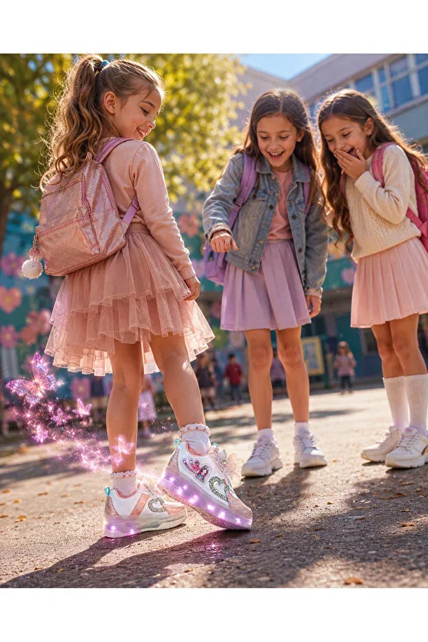 Детские кроссовки-ролики на колесах с подсветкой Rocky, Butterfly Pink