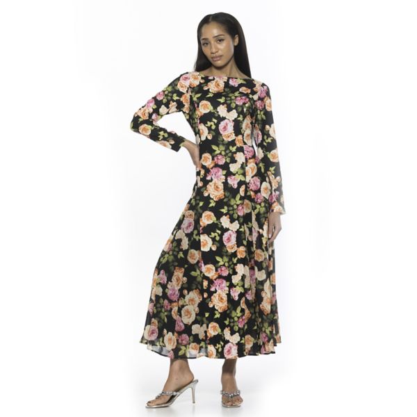 

Женское платье миди с длинным рукавом и круглым вырезом Elodie Alexia Admor, цвет black floral