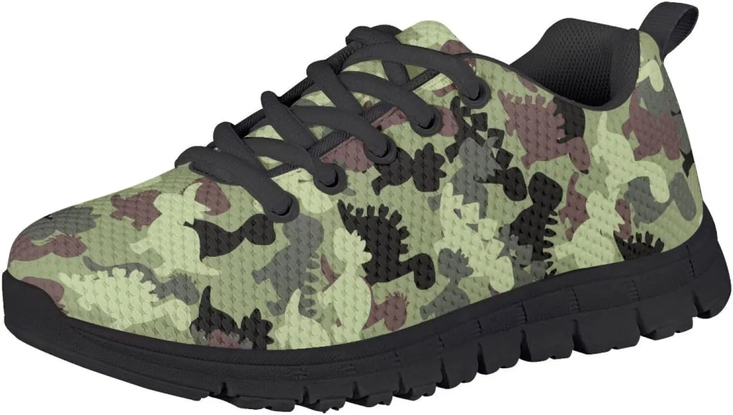 Детские кроссовки для мальчиков с принтом PinUp Angel, Green Dinosaurs Camouflage