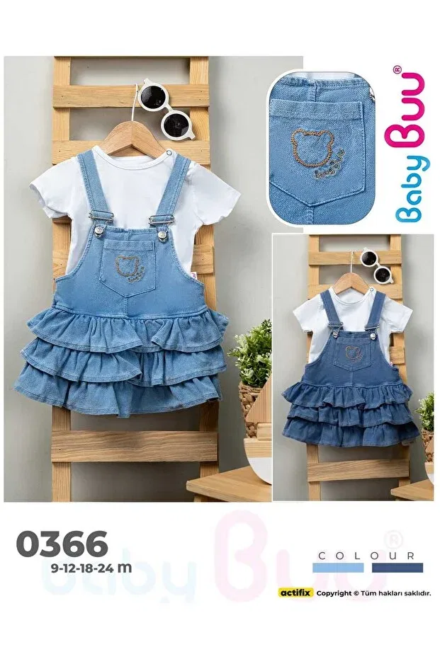 Детский комплект для девочек джинсовый с вышивкой Summer Dress Baby Buu, Navy Blue — фото 2
