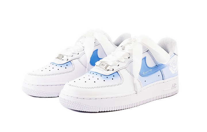 Кастомизированные кроссовки Nike Air Force 1 Skateboarding Shoes Women's Low-top, синий/белый — фото 3
