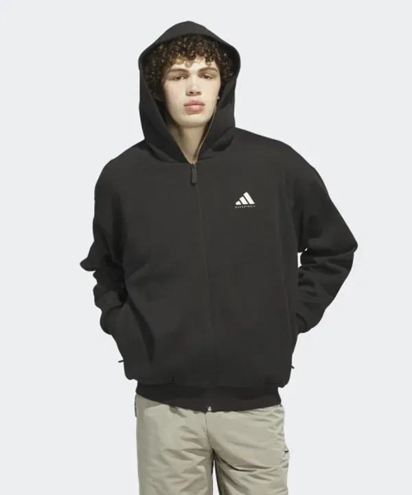 Худи баскетбольное с полной застежкой, Adidas, черный — фото 2
