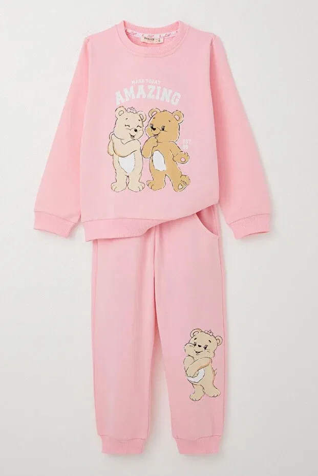 Детский спортивный комплект для девочек с принтом Fun Bears Breeze, Pink