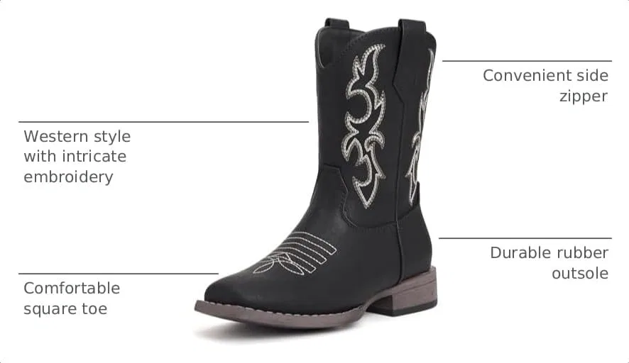 Детские сапоги для девочек с принтом Cowboy Boots vodvob, Black — фото 3