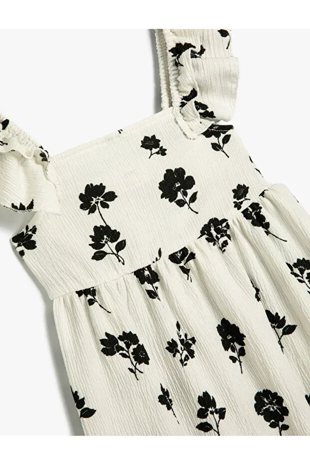 Детское платье для девочек с воланами Frill Detailed Floral Patterned Textured Strappy Koton, Ecru Patterned — фото 3