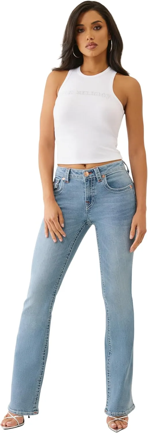 

True Religion Women's Becca Mid-Rise Bootcut Jeans – Flap Pockets & Big T Stitching