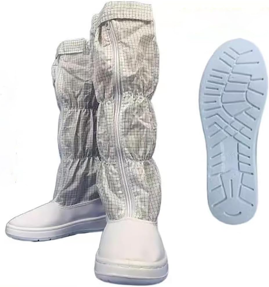 

Антистатические ботинки с высокой голенью с защищенной подошвой SPU 0,5 решетки, чистая комната без пыли, рабочая безопасность, моющиеся высокие ботинки ESD Lmprock, белый