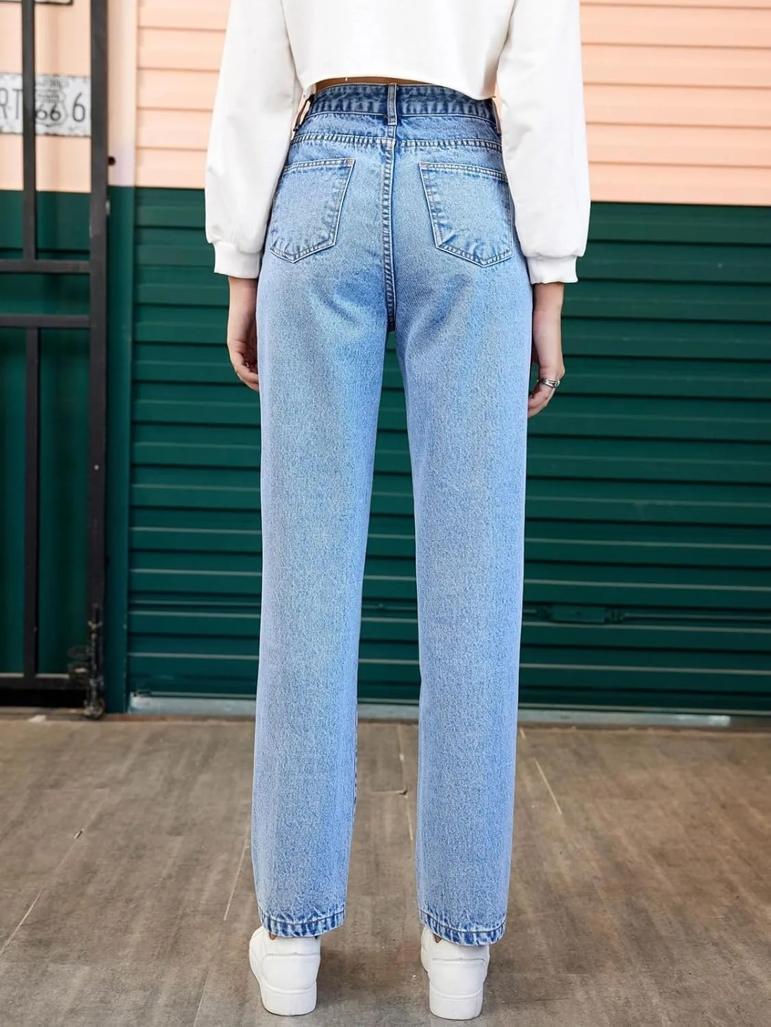 Прямые джинсы женские Loose Fit Wide Leg с принтом в виде сердца — фото 4