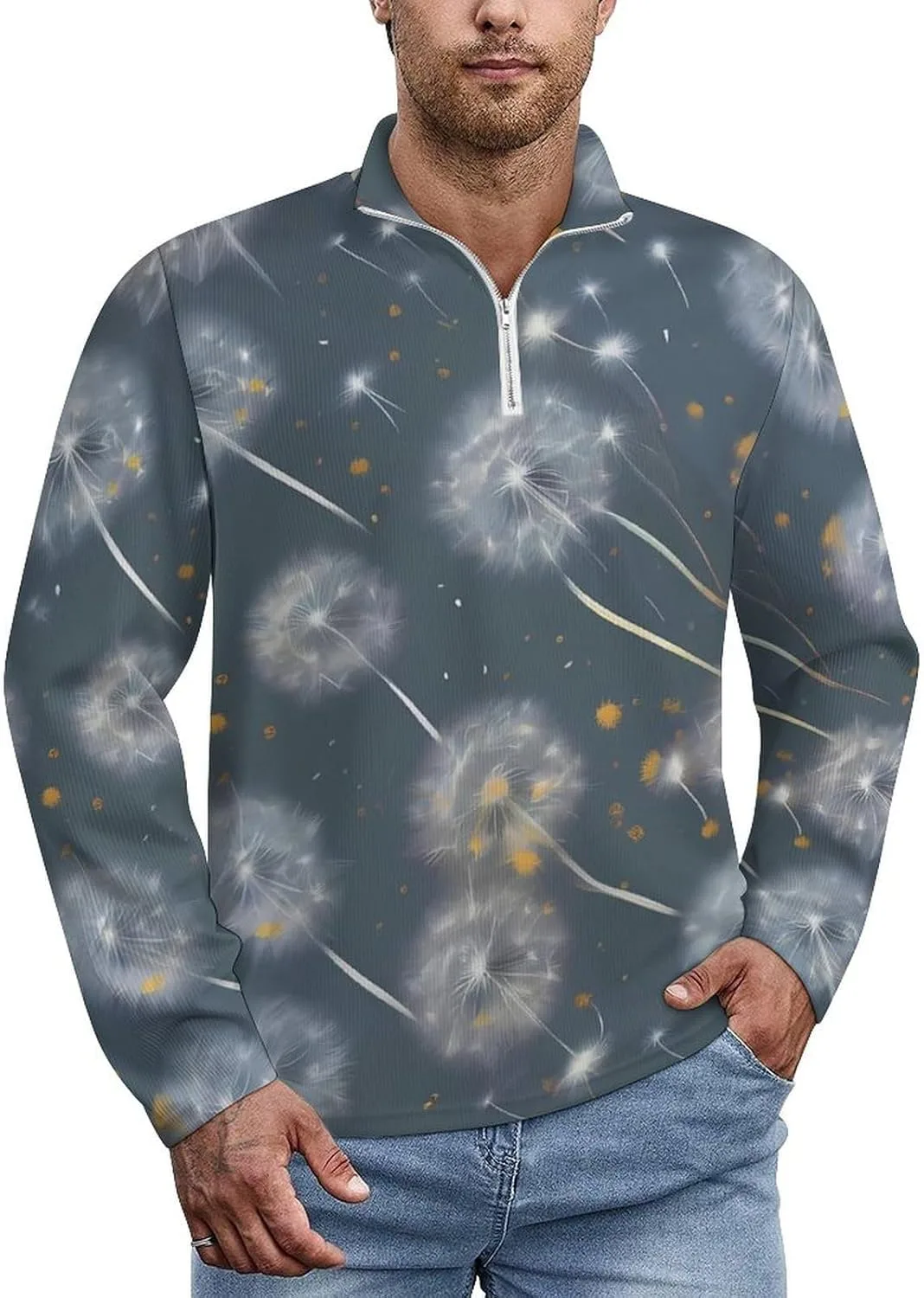 

Мужской свитер с цветочным принтом, молния, теплый Zakqeik