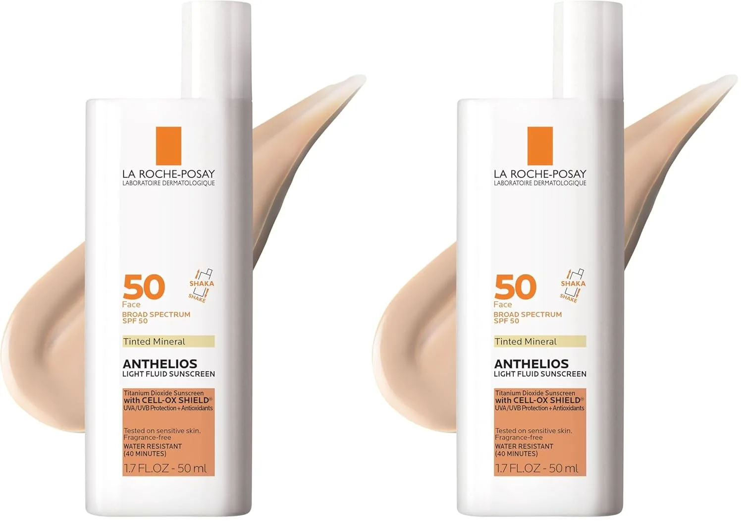 Солнцезащитный крем La Roche-Posay Anthelios 50 Mineral Tinted Ultra Light Sunscreen Fluid 50 мл/1,7 унции (упаковка из 2 шт.), Tinted