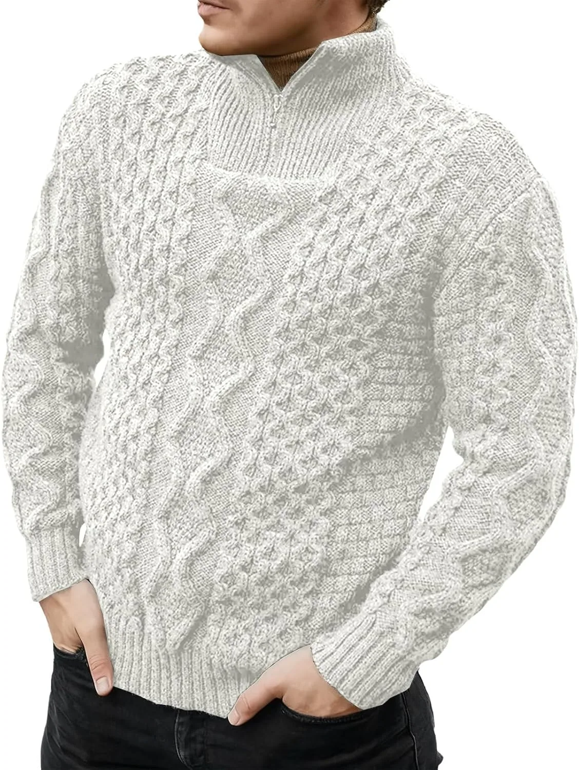 

Зимний свитер Fisherman с кабельной вязкой и полумолнией