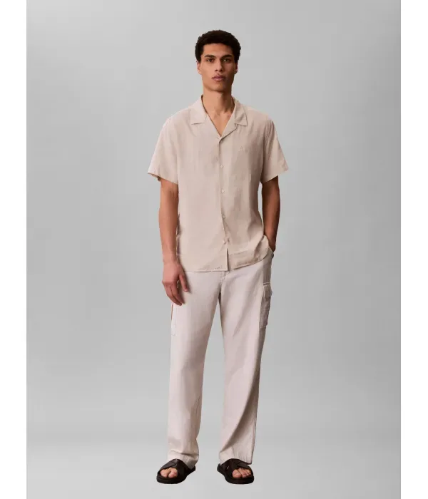 Льняная рубашка classic fit Calvin Klein, бежевый — фото 2
