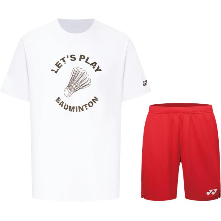 

YONEX Повседневный спортивный костюм унисекс: белый топ + танго ред низ