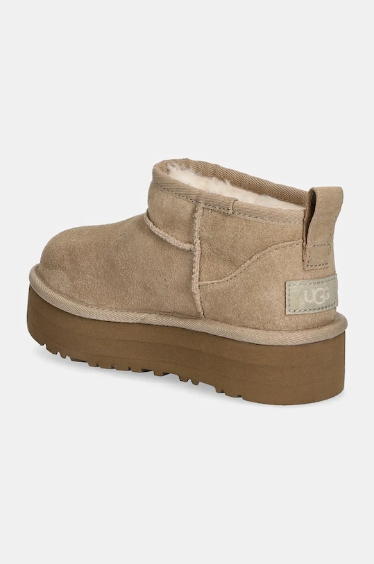 Детские замшевые зимние сапоги CLASSIC ULTRA MINI PLATFORM Ugg, бежевый — фото 3
