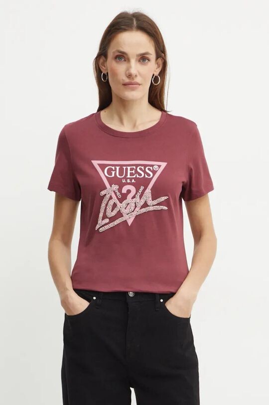 

Хлопковая футболка Guess, бордовый