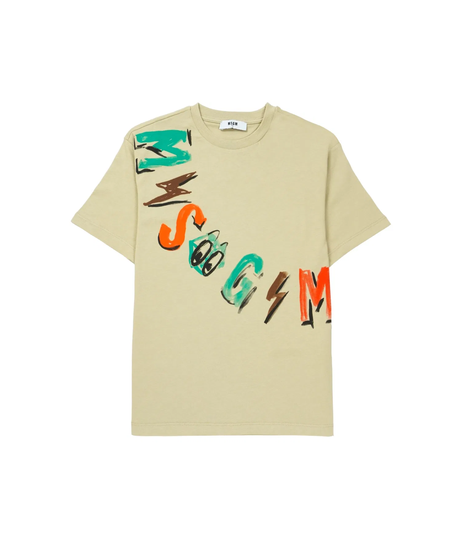 Детская футболка MSGM KIDS с логотипом-граффити бежевая