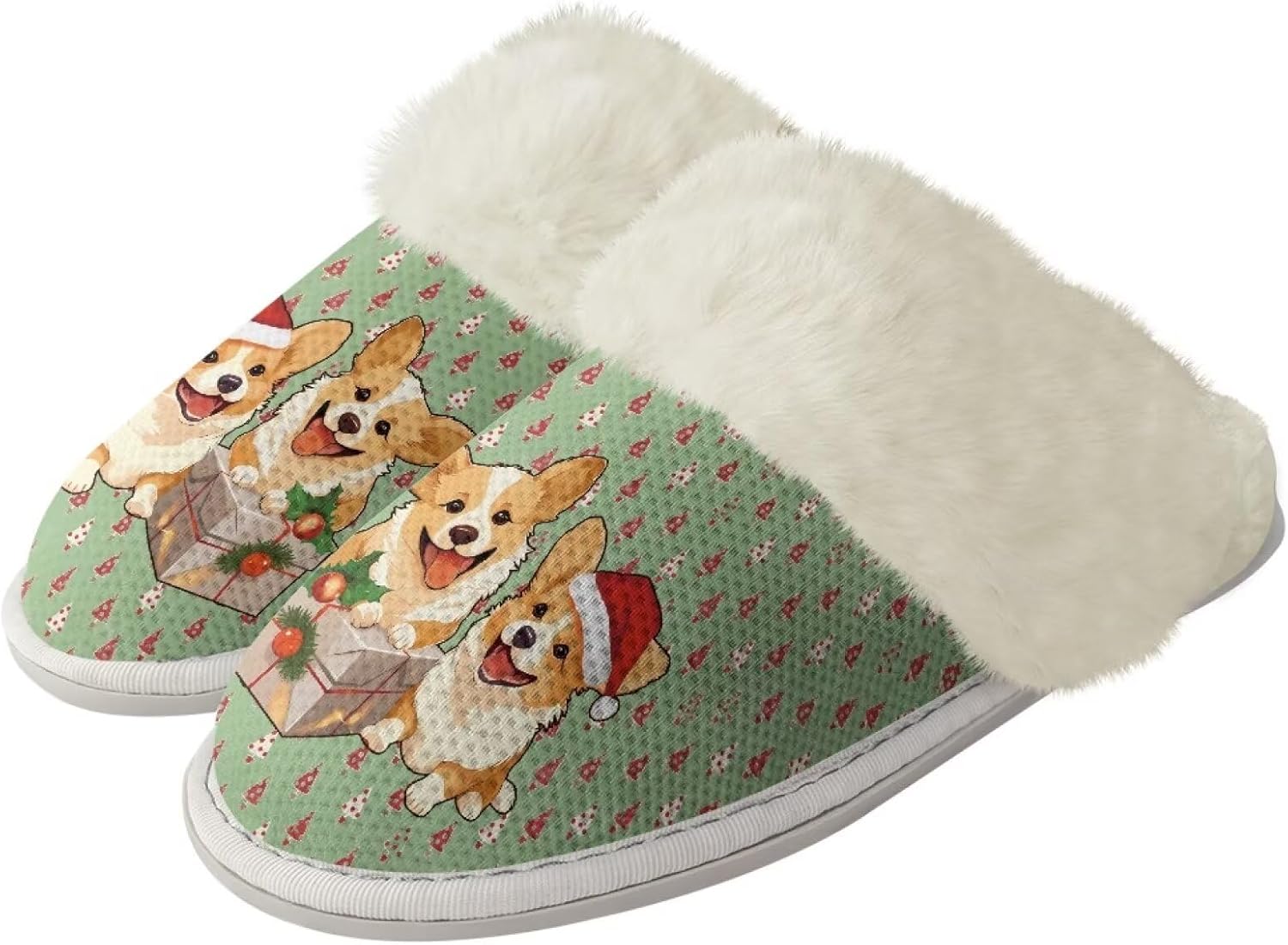 

Рождественские хлопковые тапочки с принтом для женщин и мужчин, повседневные, с нескользящей подошвой, мягкие плюшевые домашние тапочки для улицы и дома Zhangruoheng, Christmas Dog Print
