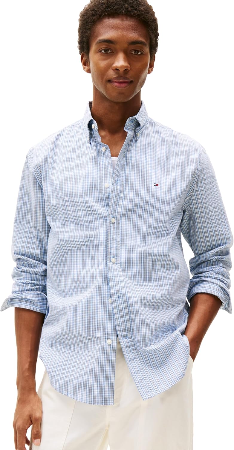 

Мужские рубашки Tommy Hilfiger Poplin с длинным рукавом, классического кроя, застегивающиеся на пуговицы, также доступны в размерах для больших и высоких размеров., Breezy Blue / Multi Check