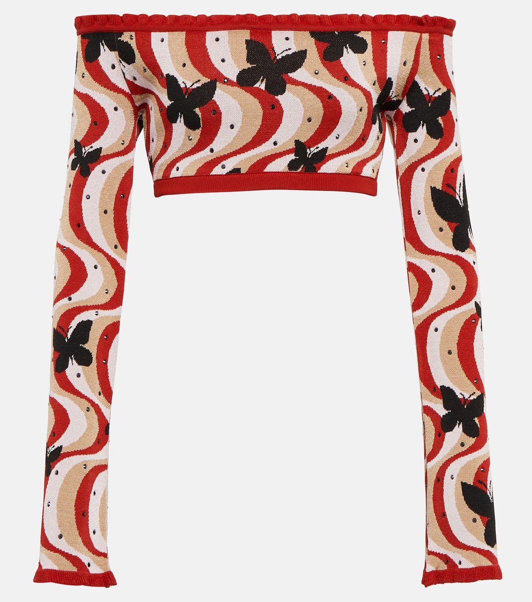 

Укороченный топ-бандо с принтом Alessandra Rich, Beige-Multi