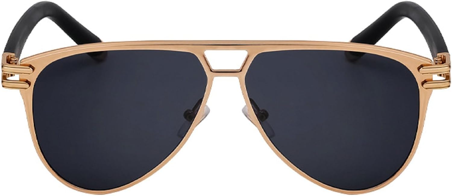 

Мужские солнцезащитные очки с двойной перемычкой, овальной формы, винтажные женские солнцезащитные очки-пилот, металлические солнцезащитные очки в стиле пилотских очков mincl, Gold Gray