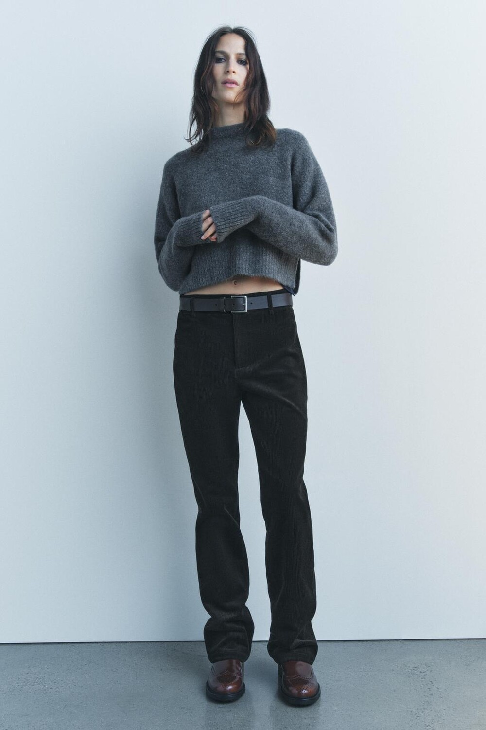

Короткий мягкий вязанный свитер ZARA, средне-серый