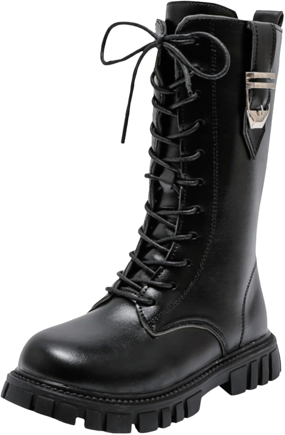 

Девочкам сапоги для верховой езды на шнуровке, высокие до середины голени, боевые сапоги, модные водонепроницаемые, из искусственной кожи с боковой молнией, панк-готический стиль, для детей 4-12 лет Generic, A12 Black