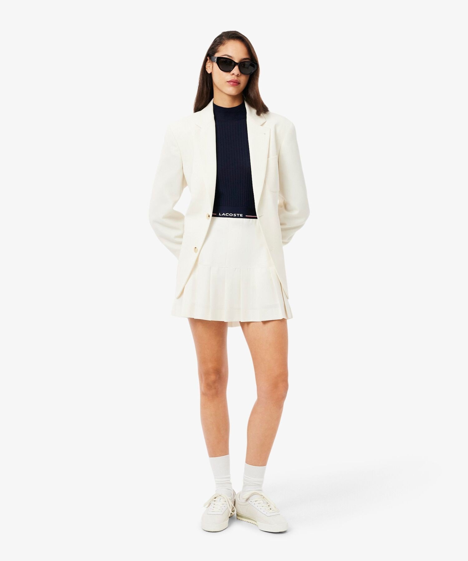 Свитер Lacoste, вязаный из мериносовой шерсти, 3D-вязание, высокий воротник, Navy — фото 4