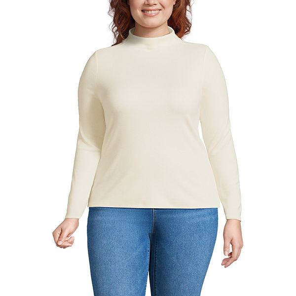 

Топ с длинными рукавами и воротником-стойкой Plus size Lands' End, Fresh Ivory