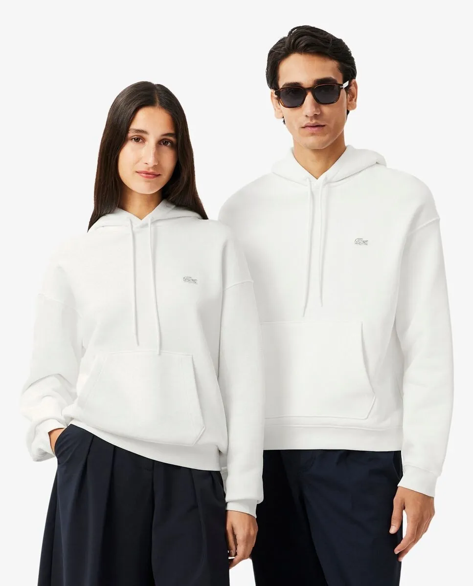 

Унисекс толстовка с капюшоном из плотного флиса белого цвета Lacoste