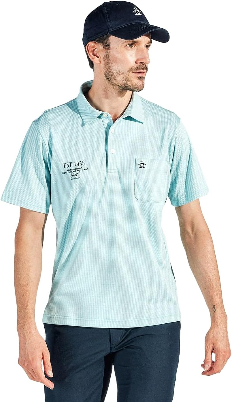 

Мужская рубашка с коротким рукавом Munsing Wear MG5SHS86M, воротник, узор «гусиная лапка», жаккардовый дизайн, влагоотводящая, быстросохнущая, с карманами, для игры в гольф Munsingwear, изумрудный