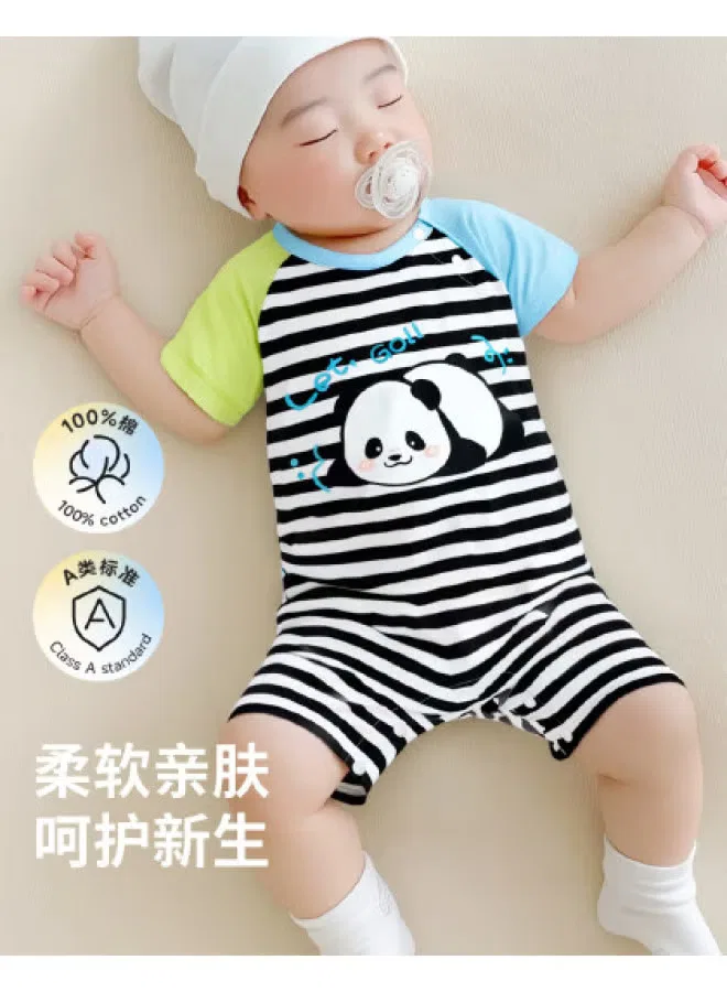 Боди-комбинезон летний с открытыми плечами с принтом панды Bornbay, черно-белый полосатый