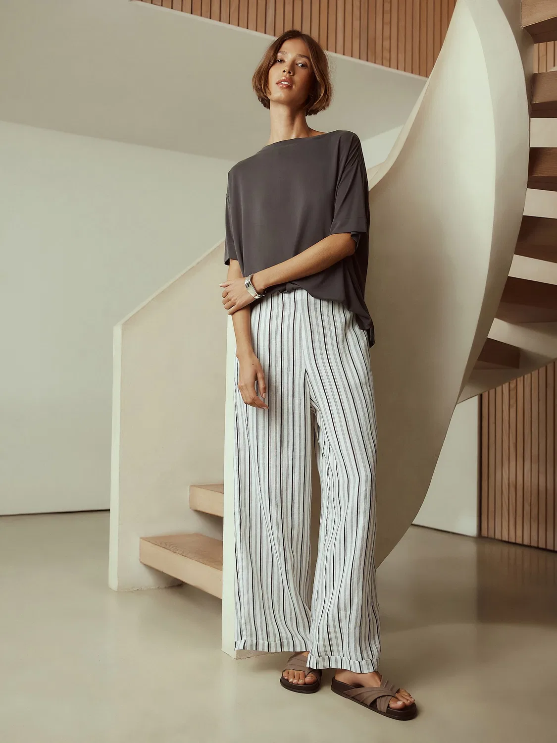 Брюки широкие Next, Ecru/Chocolate Brown Stripe