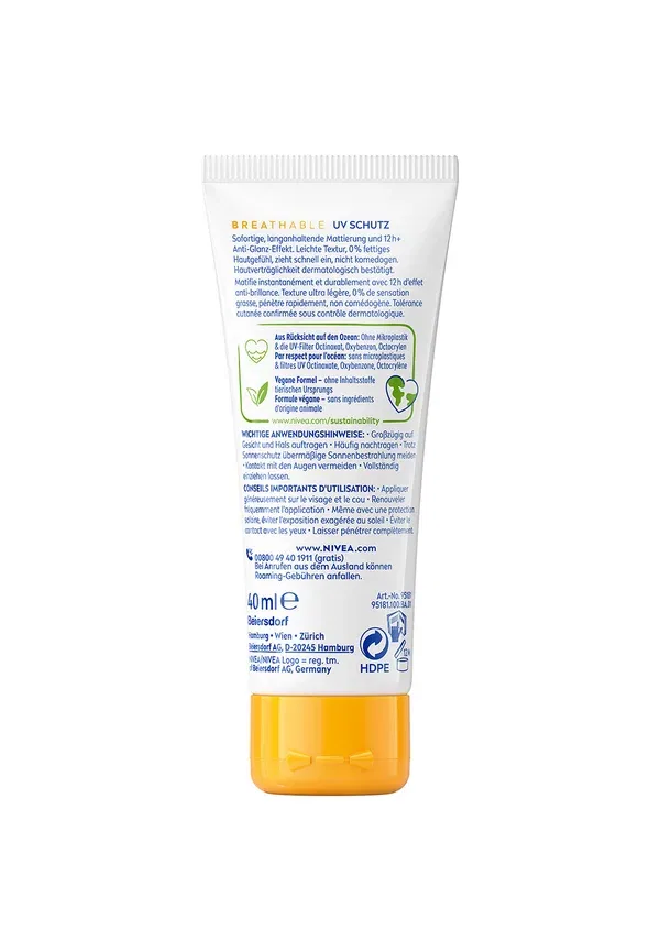 Солнцезащитный крем для лица матирующий SPF 50+ 40ml Nivea transparent 40 мл, прозрачный — фото 3