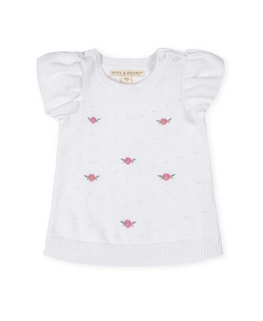 Свитер с рюшами Hope & Henry, White Pointelle With Embroidery