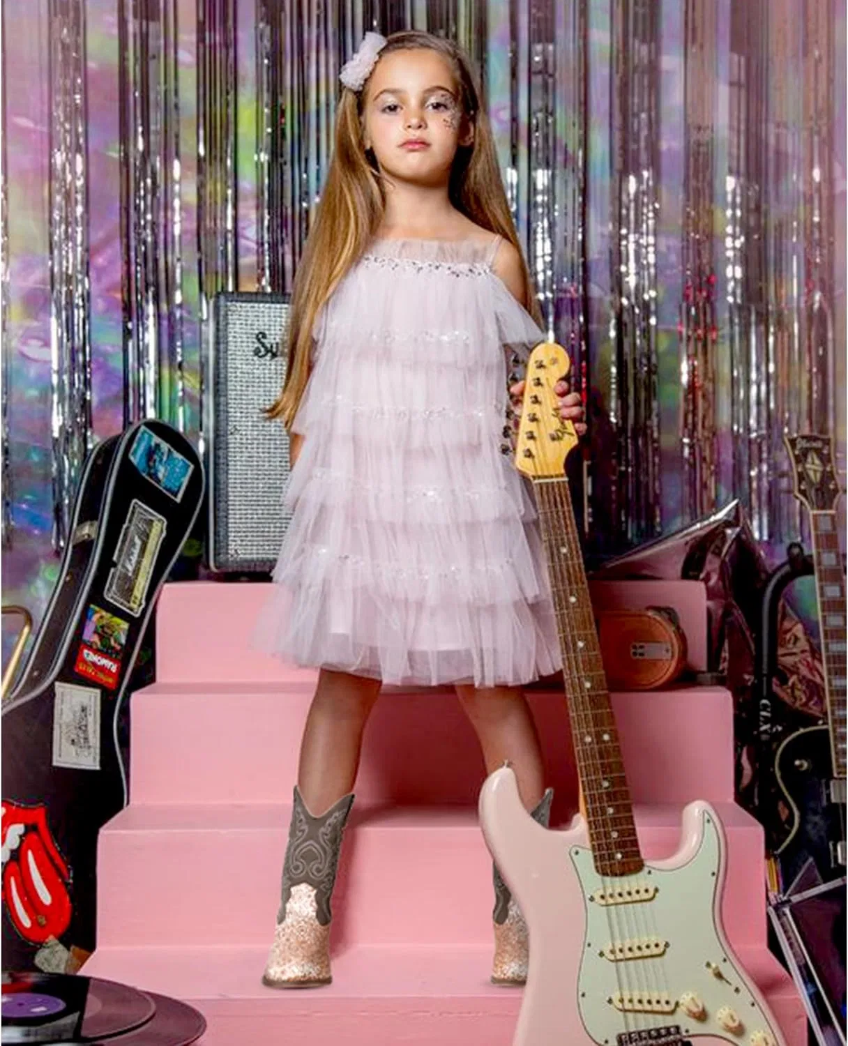 Детские сапоги для девочек с вышивкой Cowboy Boots Atsroel, Gold — фото 3