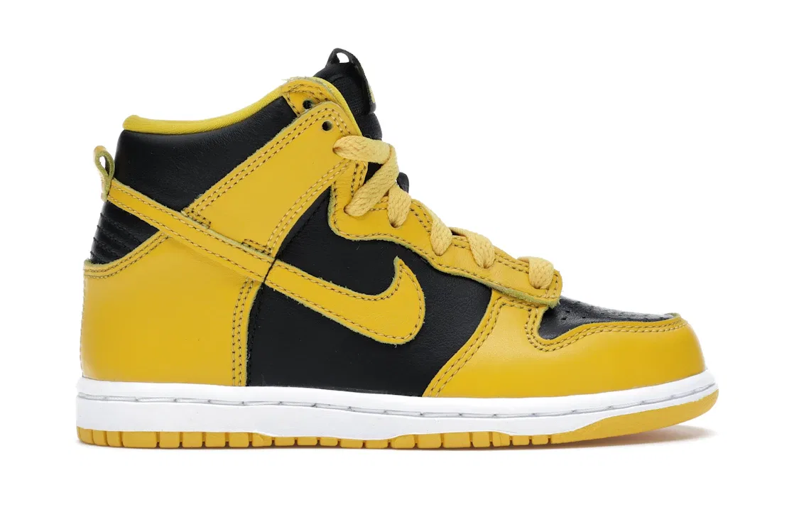 Детские кроссовки высокие с кожаным верхом Nike Dunk High, Black/Varsity Maize