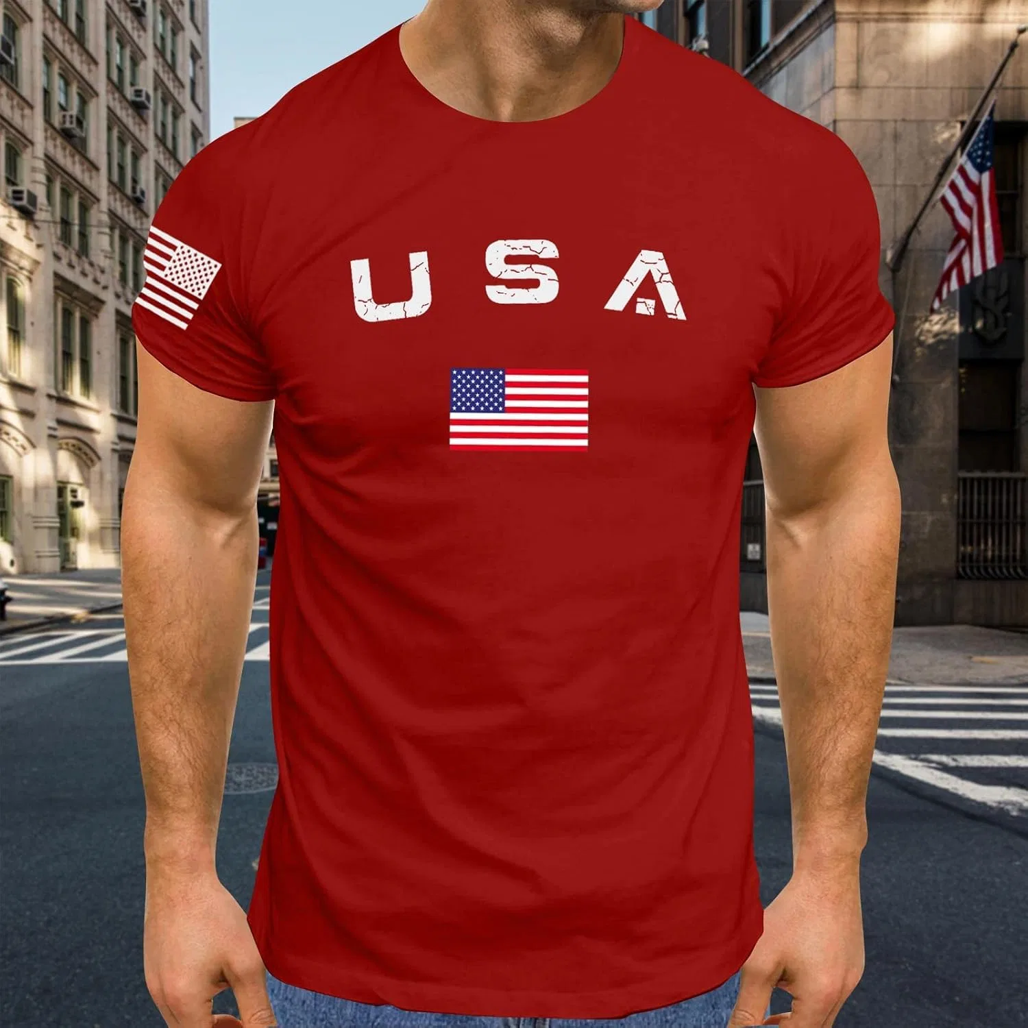 Мужская футболка с американским флагом Patriotic Muscle Shirt, Red — фото 2