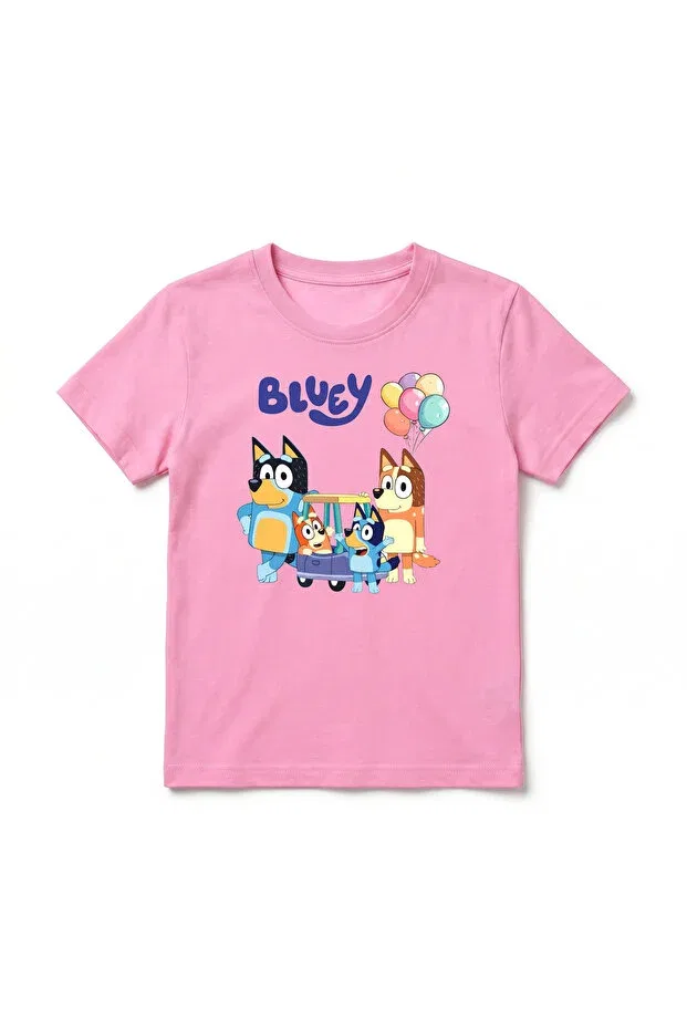 Детская футболка для девочек с принтом Bluey Printed Premium Crew Neck Cotton Short Sleeve Kids And Teenage T-Shirt Urbantrendstore, Pink