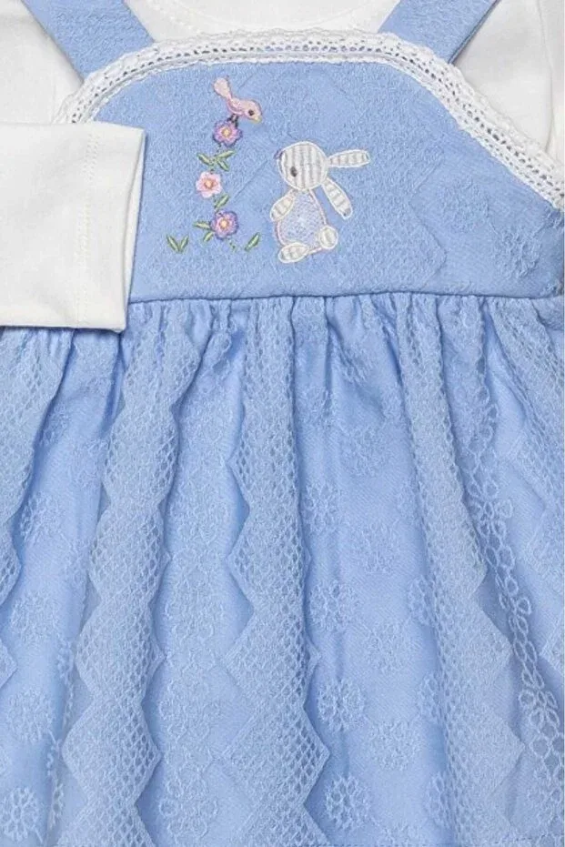 Детское платье для девочек с вышивкой Rabbit Embroidered Badı Pique Dinamik Çocuk, Blue — фото 4