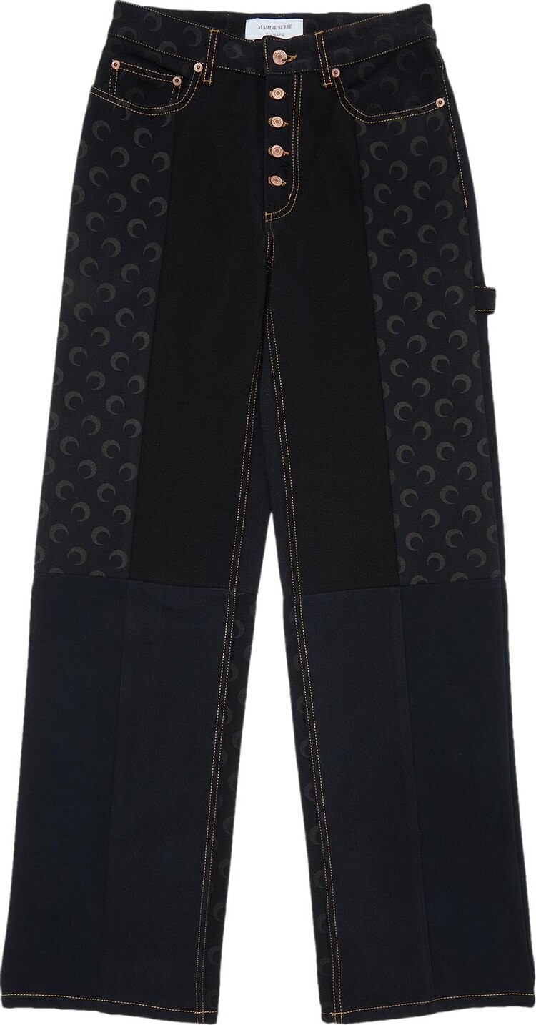 

Брюки Marine Serre Moon Denim Boyfriend Trousers 'Black', черный