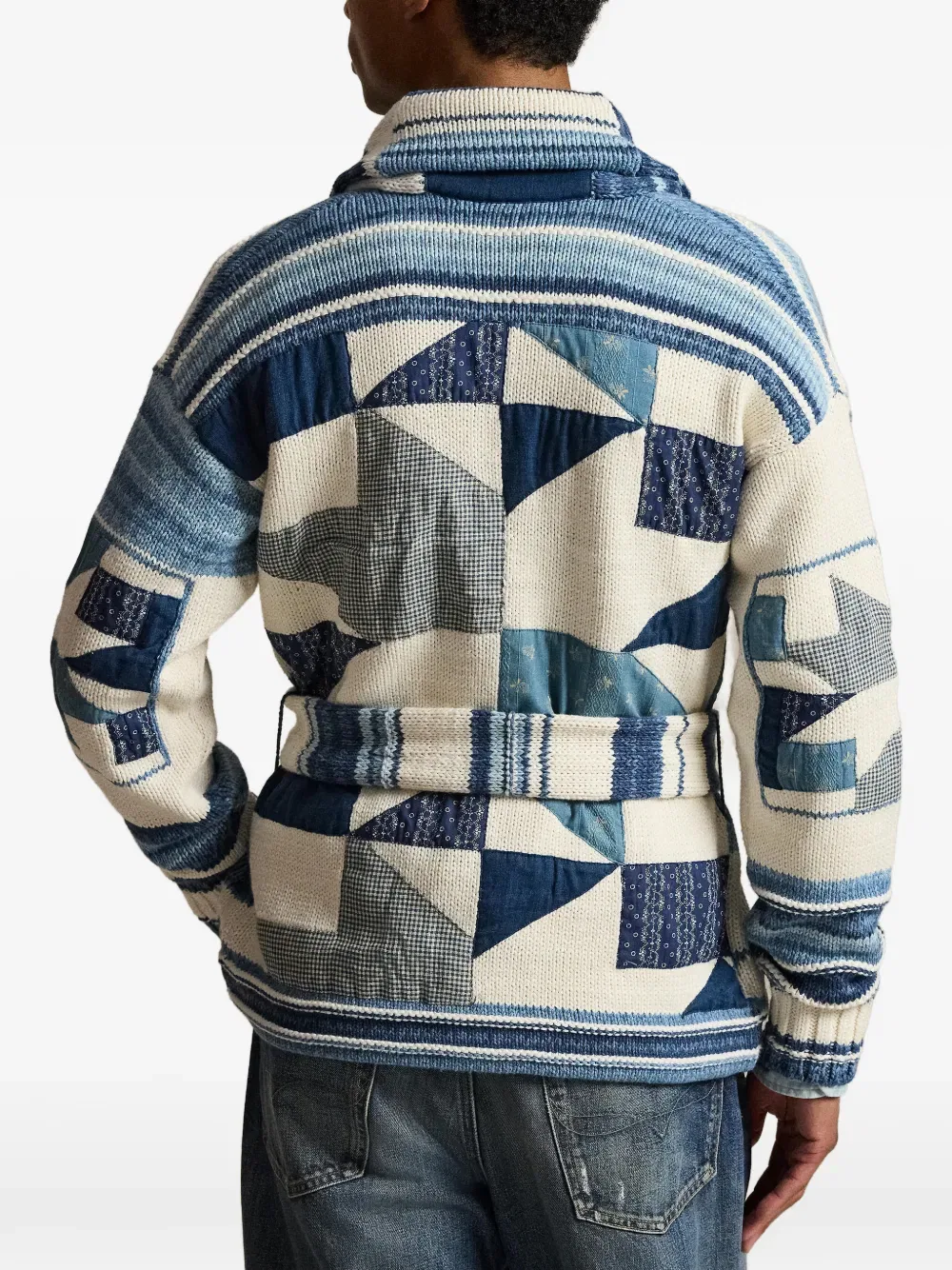 Кардиган-шаль в стиле пэчворк Polo Ralph Lauren, синий — фото 4