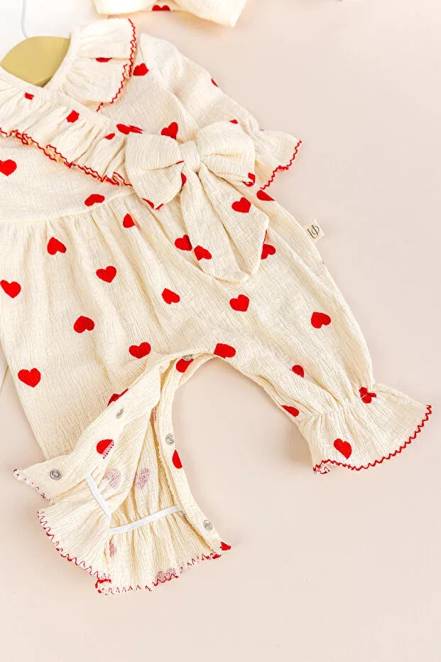 Детский комбинезон для девочек с принтом Heart patterned bowknot Babymod, Red — фото 3