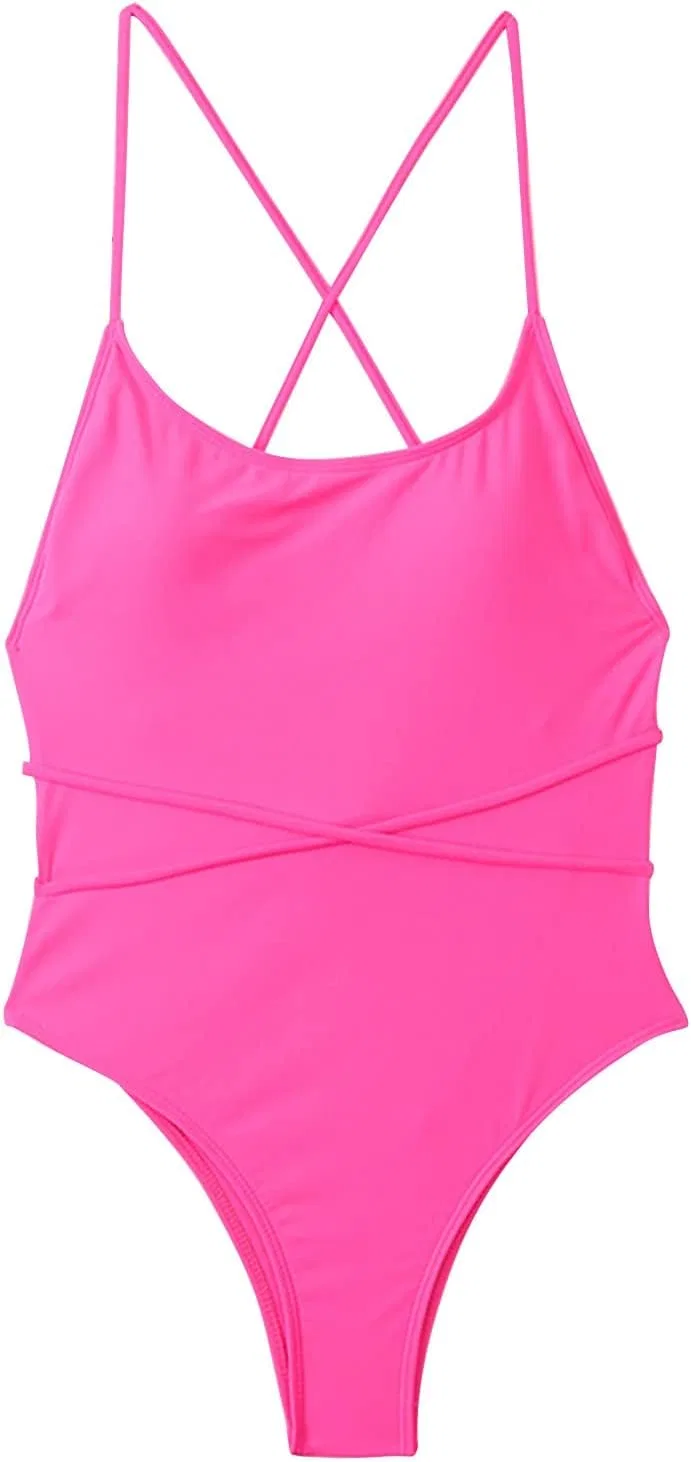 Женский слитный купальник с эффектом утяжки Tankini, Pink — фото 4