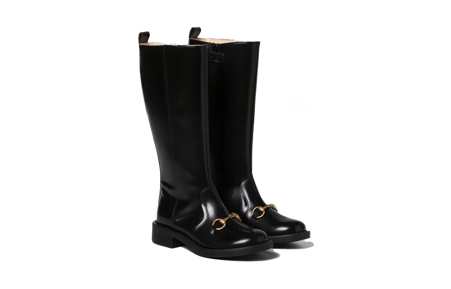 Детские кожаные сапоги для девочек с принтом Horsebit GUCCI, Black — фото 4
