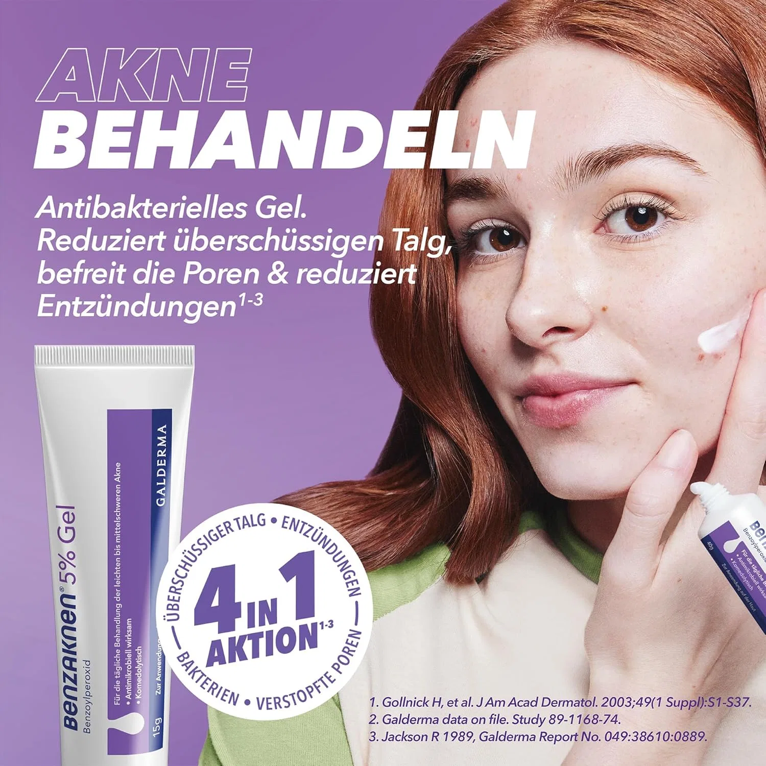 Набор BENZAKNEN для ухода за кожей против акне: гель 5% (40 г), очищающий гель (120 мл), увлажняющий крем (50 мл) ‎Benzaknen — фото 4