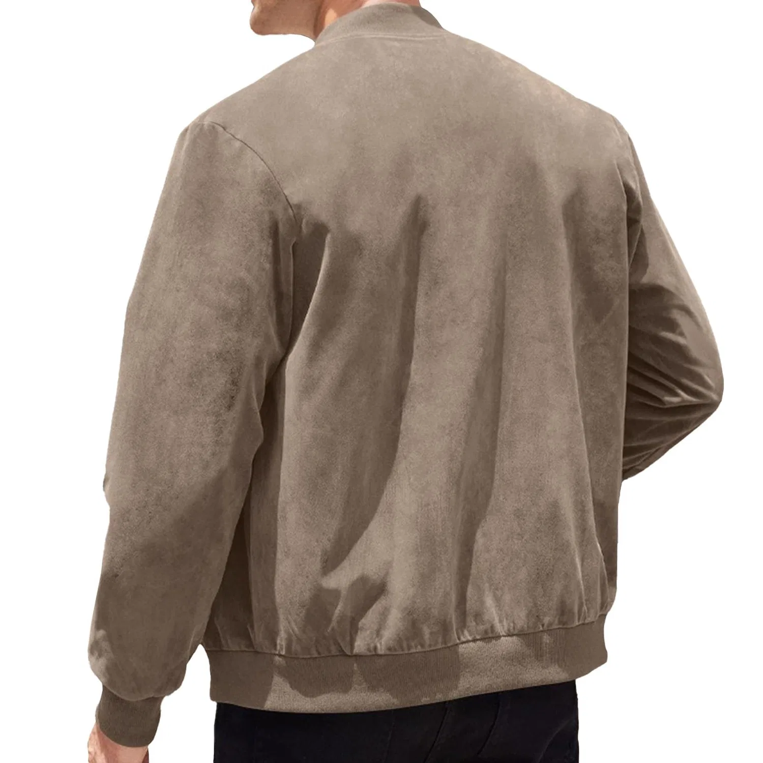 Мужская куртка-бомбер из замши на молнии Vintage Jackets, dark khaki — фото 4