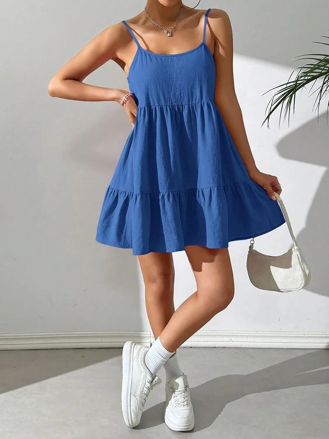 Женское мини-платье на бретельках с открытой спиной Babydoll, Blue — фото 4