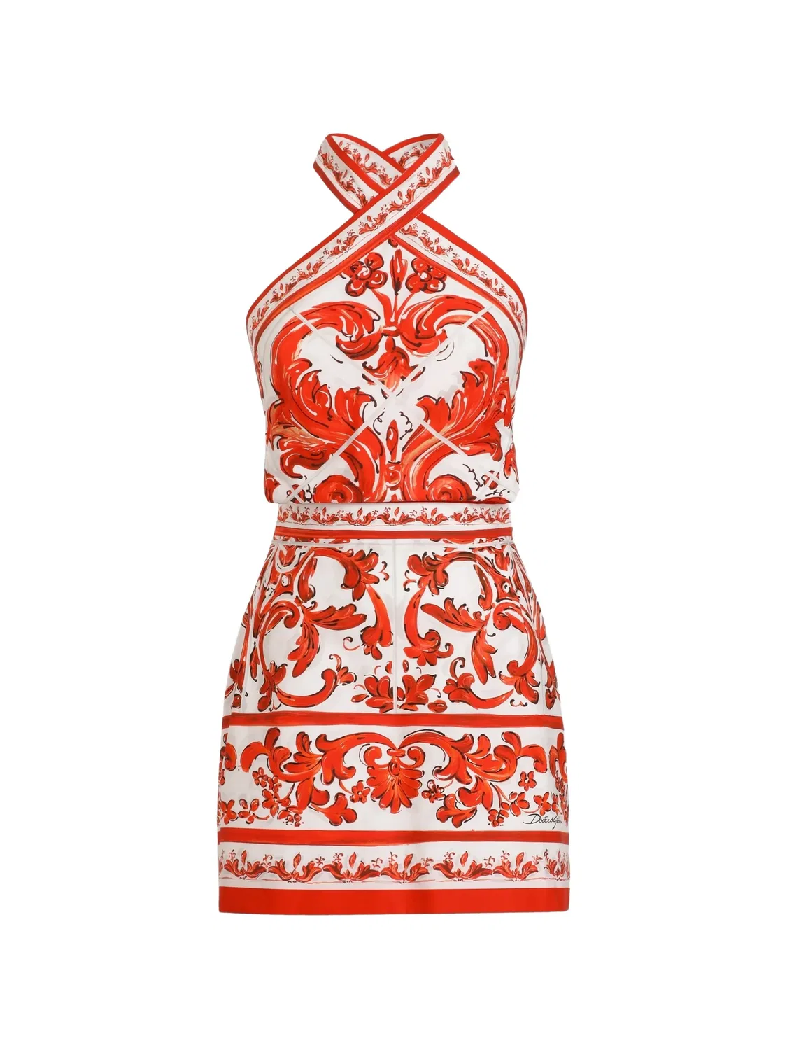 Платье из поплина с майоликовым принтом, белое Dolce & Gabbana, белый